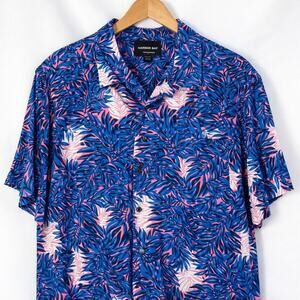 Amplify Tropical Hawaiian Button Up Shirt Mens XL Blue Pink Leaves Festival NWT